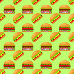 Seamless background of burgers. Fast food hamburger, cheeseburger. Vector illustration.
