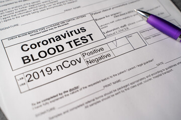 Coronavirus Positive test. Blood test result as positive for the COVID-19.