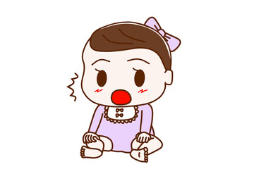 驚くお座りの女の子の赤ちゃん