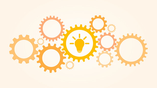 Idea and its implementation. Gear mechanism - vector illustration