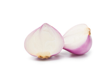 Indian shallots cut into pieces isolated on white. Clipping path.