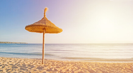 Sun umbrella on the golden beach in Bulgaria