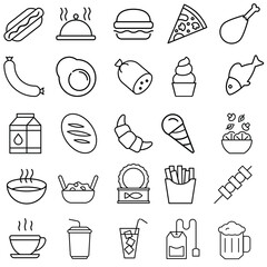 Food icon vector set. grocery illustration sign collecion. fast food symbol. 