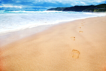 Footprints on Wilderness Beach, South Africa 