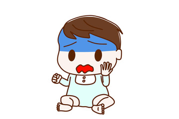 青ざめるお座りの男の子の赤ちゃん