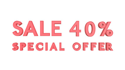 Fototapeta na wymiar Special offer sale 40 percent off 4K 3d animation rendering with Alpha Channel Matte mask 40% off
