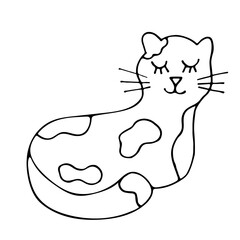 Cute sleeping cat. Trendy hand drawn illustration in doodle style. Modern abstract design for cover, paper, fabric and textile, interior decor. Vector illustration