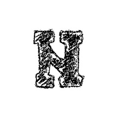 Letter n. Handwritten by chalk. Bold font. Vector illustration. Grunge style alphabet
