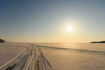 Two male bicyclists on Baikal Lake, Russia