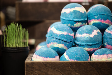 Handmade cosmetics salt bombs for the bath