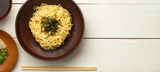 Japanese cold ramen noodles or 