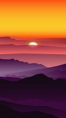 Fototapeta na wymiar A picture of mountains against the setting sun