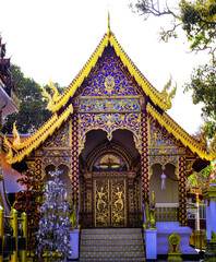 Fototapeta premium Beautifully decorated facade of Wat Phrathat Doi Southep in Chiangmai Thailand 