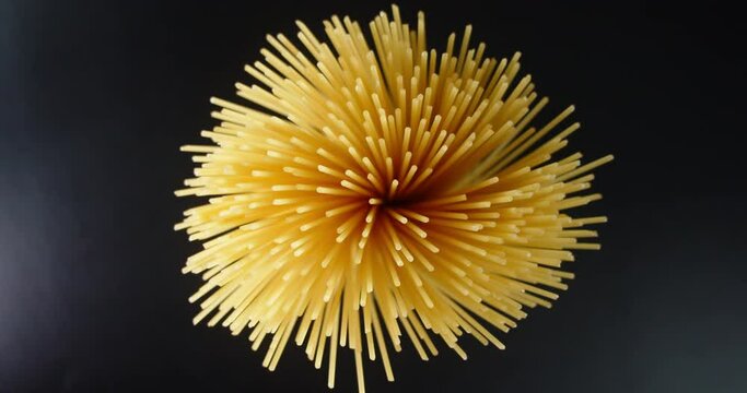 Pasta dry spaghetti slowly rotates.