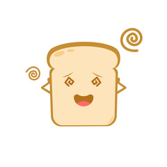 Funny cute bread character. Vector flat bread character feel dizzy. isolated on white background. Bread character concept