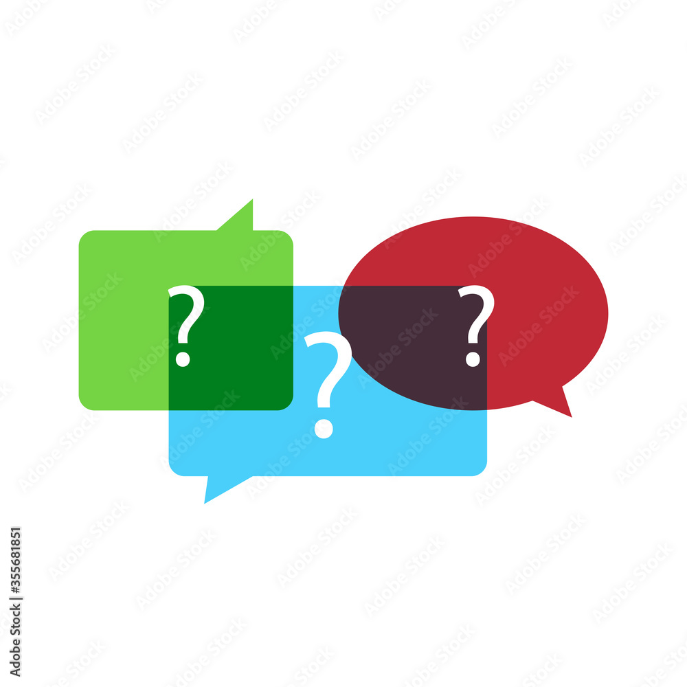 Poster question mark with color speech bubbles. faq sign in white background. vector eps10.