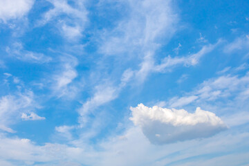 Small white cloud float on the air with blue sky on the background.