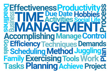  Time Management Word Cloud on White Background
