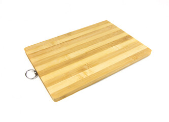 Wooden cutting board isolated on white background. Bamboo Kitchen utensils.