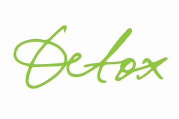 Detox Vector lettering illustration. Handwritten calligraphy text isolated on white background. Hand sketched typography. Green Detox sign. Logo, icon, banner, tag