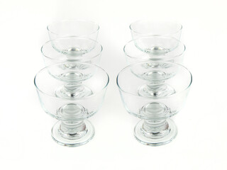 Glass sundae dish ice cream cups isolated on white background