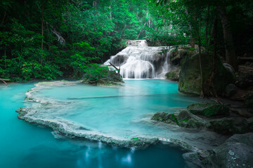Fototapeta na wymiar Jungle landscape with Erawan waterfall. Kanchanaburi, Thailand