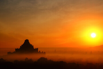 Ancient Buddhist Temples of Bagan Kingdom at sunrise. Myanmar (Burma)