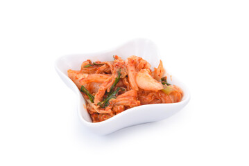 Kimchi cabbage in a bowl on white background