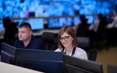 Group of Security data center operators at work