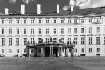 Prague Castle - entrance door with balcony to the Archives on Third Courtyard, Prague, Czech Republic