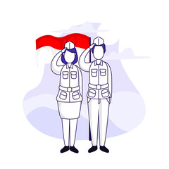 Flag ceremony on Indonesian Independence Day Illustration concept