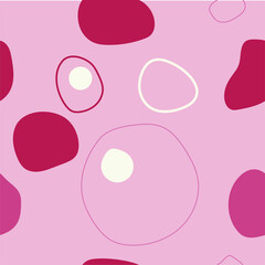 Seamless pattern, bright colours, geometric shapes, bubbles, playful, textile design, minimal.
