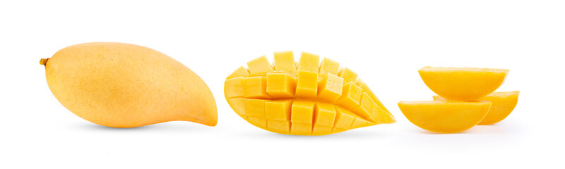 ripe yellow mango on white background