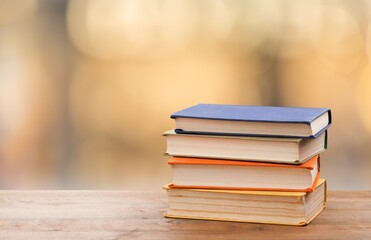 Stack of school books, education and learning concept