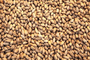 Group of fresh salted pistachios background.