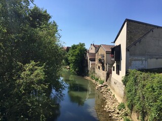 Fototapeta na wymiar Buildings along the Ouche river in Dijon's historic old town - Burgundy, France