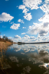 white clouds on the blue sky background