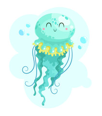 Cute jellyfish in the sea. Vector illustration.