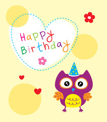 cute owl happy birthday greeting card vector