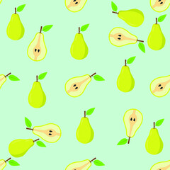 Seamless background of pear fruit. Pear flat style. Vector illustration.