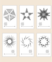 Six templates of cards with geometric shapes
