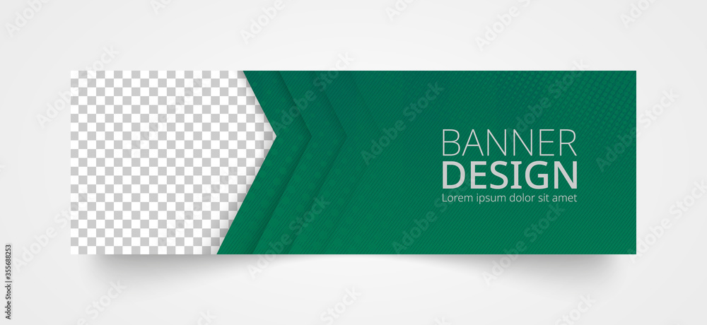 Poster vector web banner template in green color.