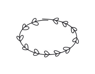 Wreath with hearts. Wedding Frame. Round frame with hearts. Hand drawn floral wreaths. Vector hand drawn design element. Round border with space for text. 