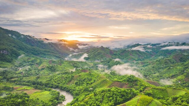 Hyperlapse of nature around Semuc Champey during sunrise.
