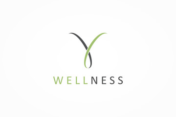 Abstract Yoga Fitness Health People Logo. Initial Letter Y Grey and Green Line Art Style isolated on White Background. Flat Vector Logo Design Template Element.