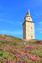 Fototapeta premium Tower of Hercules or Torre de Hercules is an ancient Roman lighthouse in A Coruna in Galicia, Spain