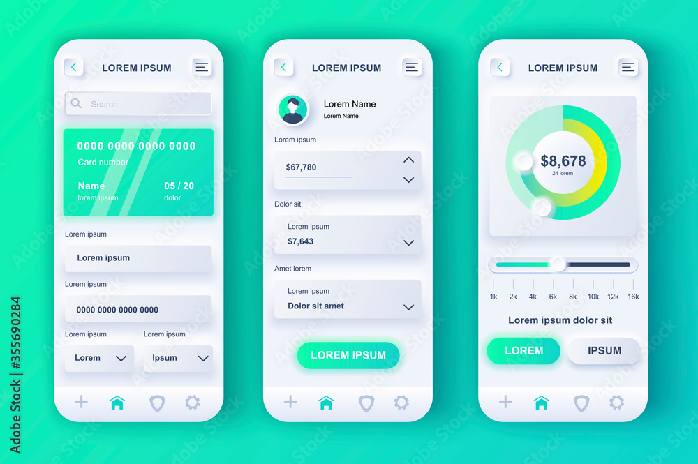 Leinwandbilder smart banking unique neumorphic design kit. personal finance app for money flow analytics, online pa