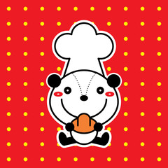 cute panda chef with bread vector	
