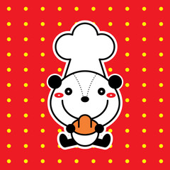 cute panda chef with bread vector	
