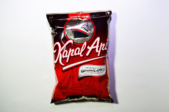 Kopi Kapal Api Coffee Pack, an Indonesian Famous Brand of black cofee Isolated on White Background
